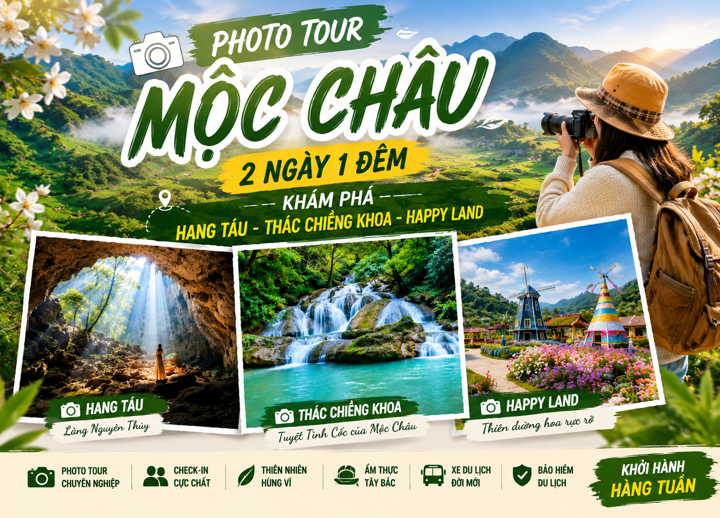 Tour Mộc Châu Mùa Hồng Chín - Thác Chiềng Khoa - Làng Nguyên Thủy 2N1Đ